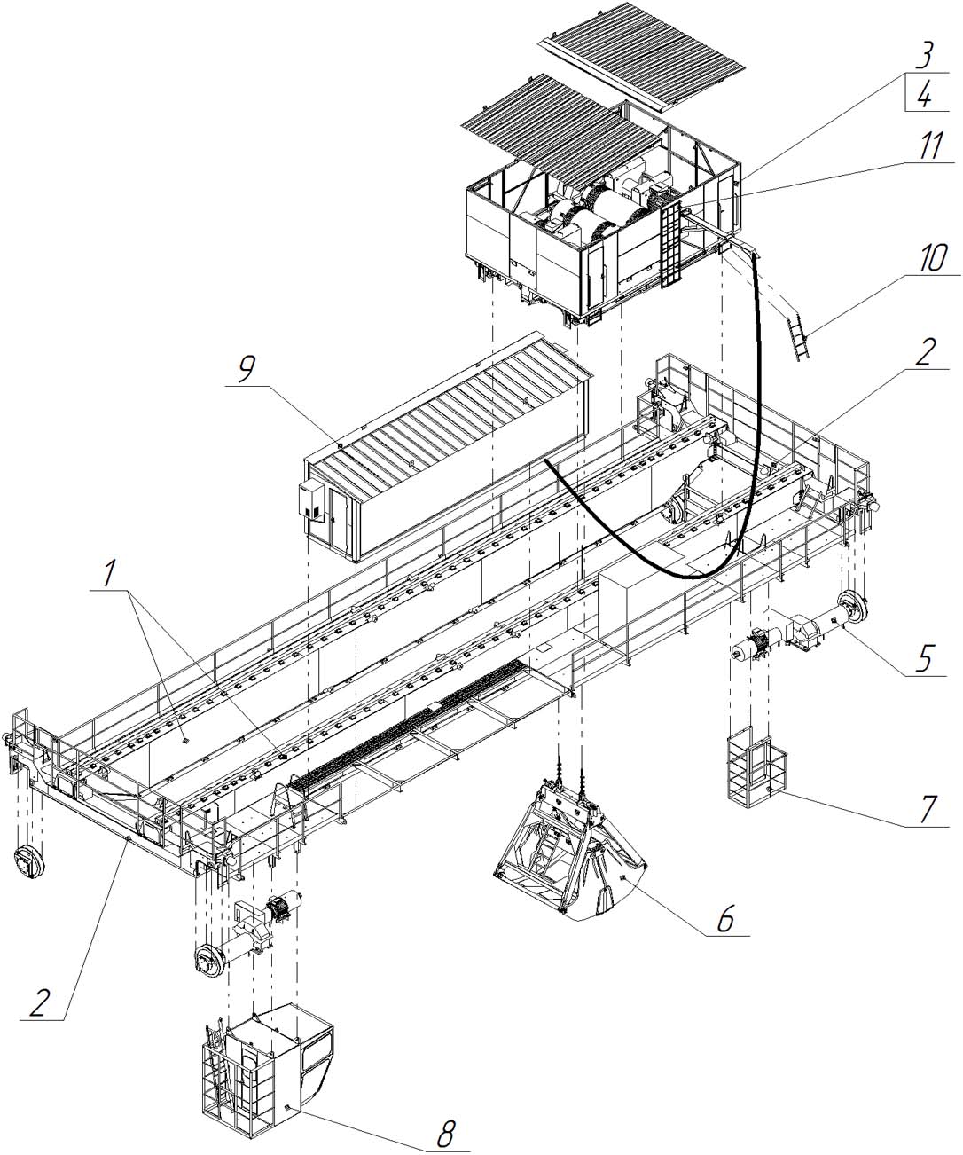 Кран мостовой грейферный