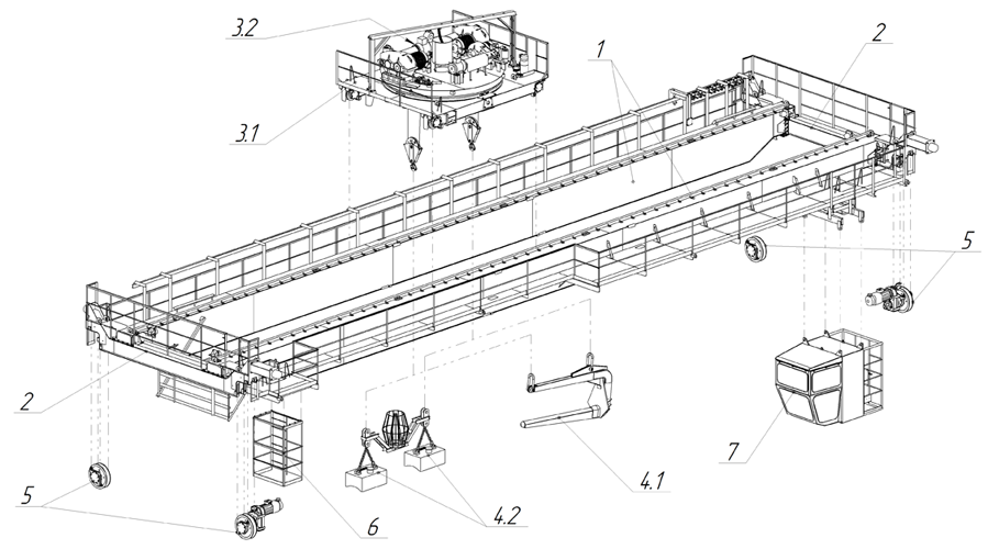 Кран мостовой с поворотной тележкой